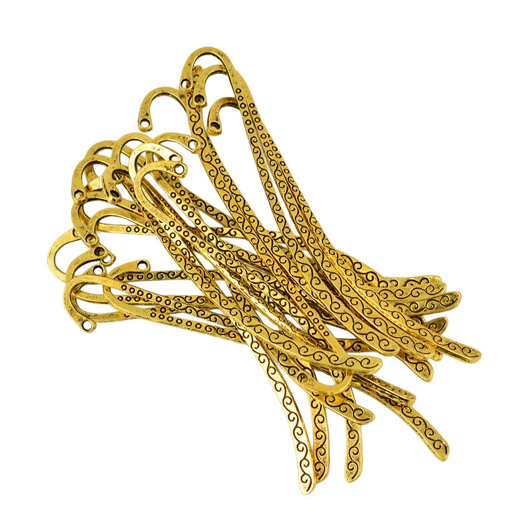 20Pcs Tibetan Silver Beaded Bookmarks Hook Bookmark with Loop Findings Jewelry Making Charms - Antique Gold