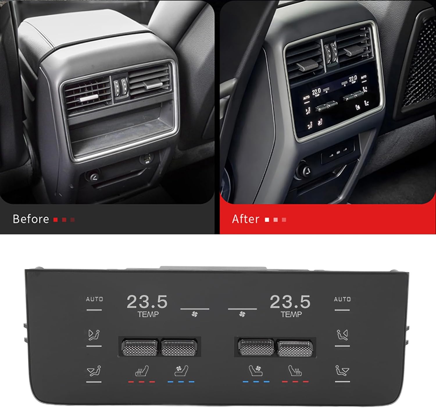 Yosoo Rear AC Control Panel, Independent Temperature Control Switch for Vehicle, Air Conditioning Unit with Front and Rear Air Synchronized Adjustment