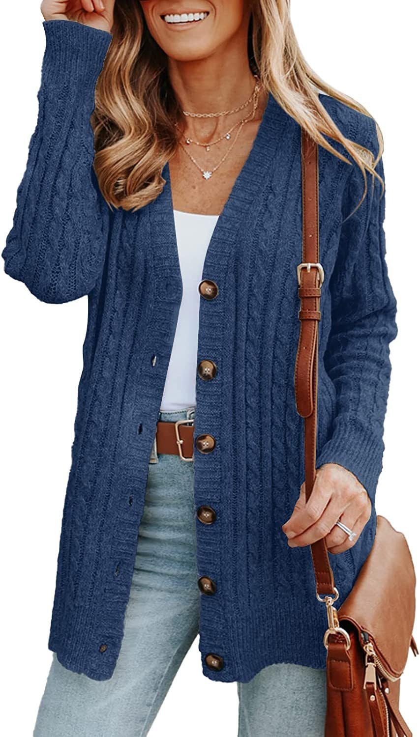 Cárdigan Largo De Punto Trenzado para Mujer Jersey con Botones Abrigo Informal De Manga Larga Jersey Grueso De Punto Aran Extragrande Prenda De Abrigo para Otoño E Invierno.