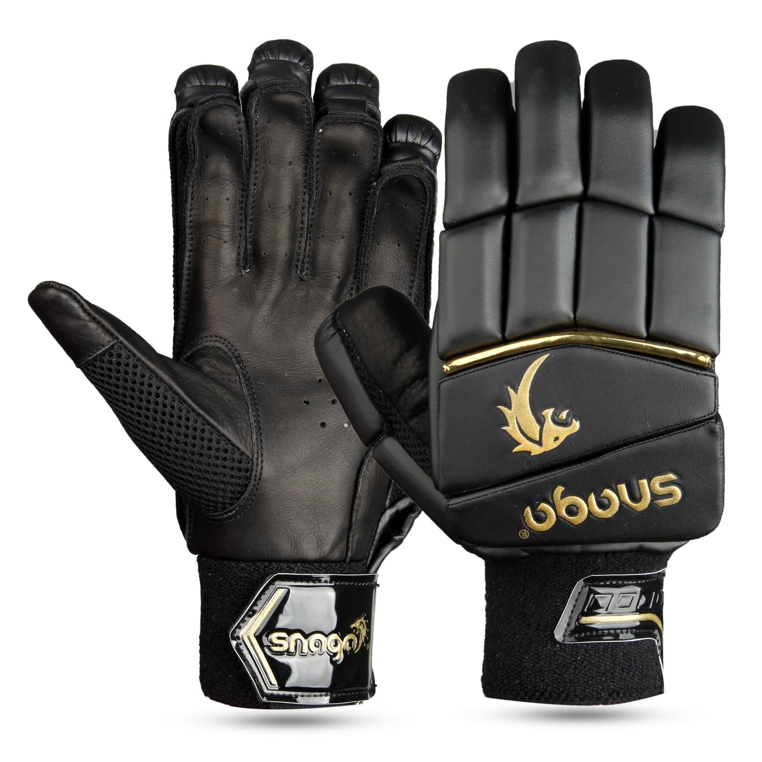 Snaga Alpha Premium Leather Batting Gloves, Fully Paded Gloves/Cut Fingered Gloves for Perfect Grip and Maximum Protection (Black, Men)-image-6