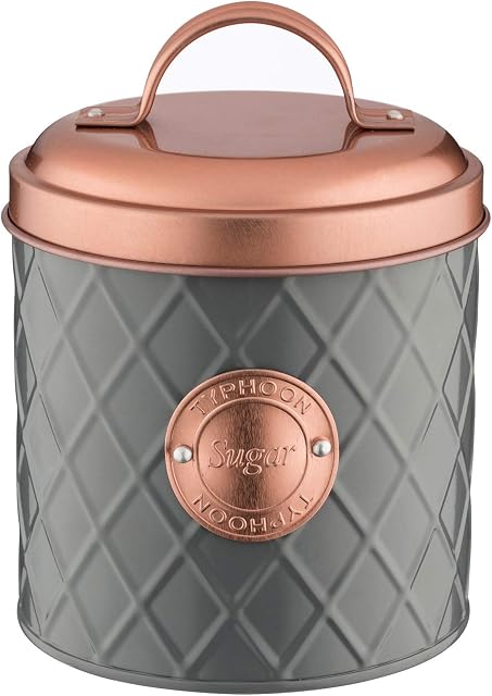 Typhoon Henrik Lid Sugar Storage Canister, Stainless-Steel, Grey/Copper, 10.5 x 10.5 x 19 cm, 1401.657