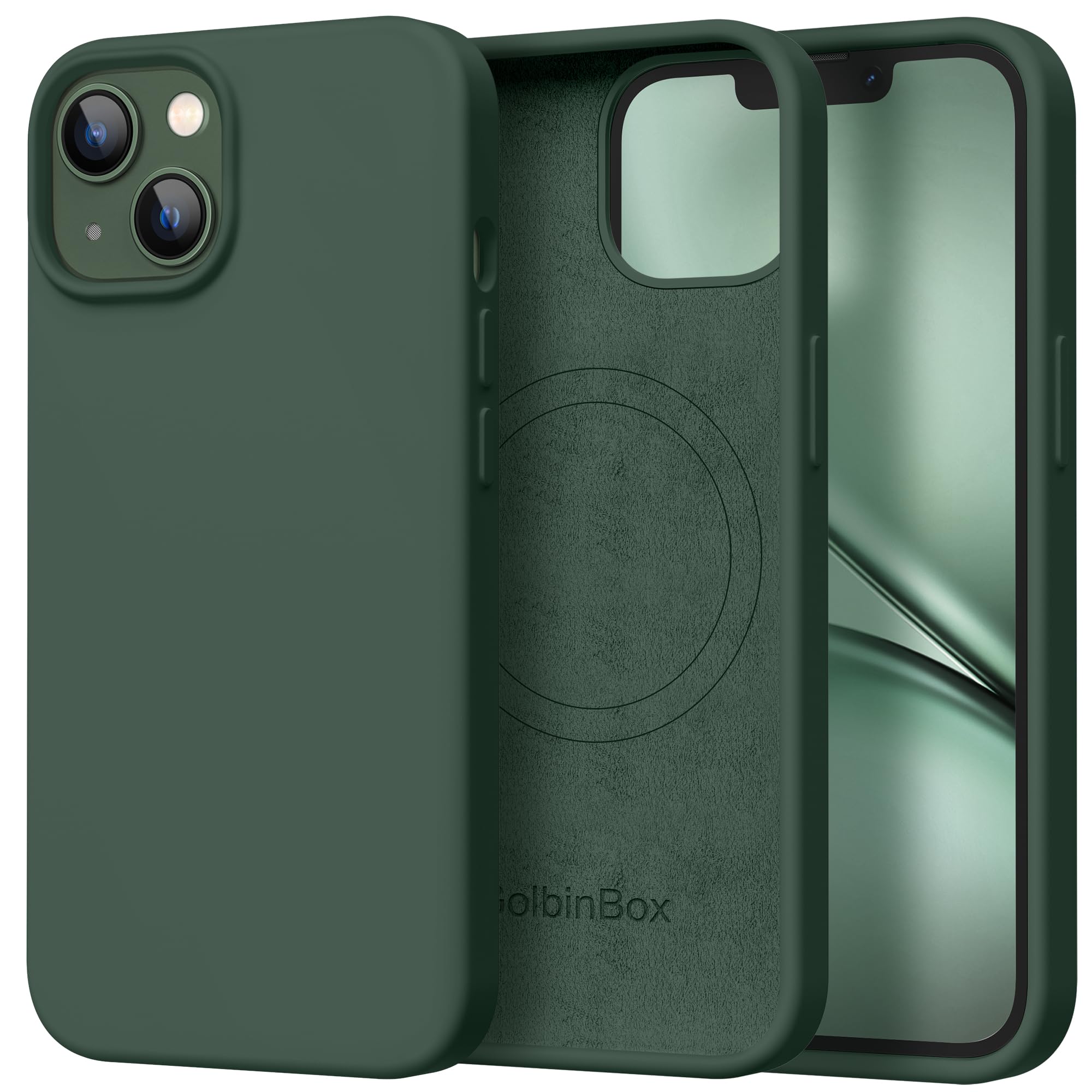 GolbinBox Magnetic for iPhone 13/14 Case, Silicone Cover, Dark Green
