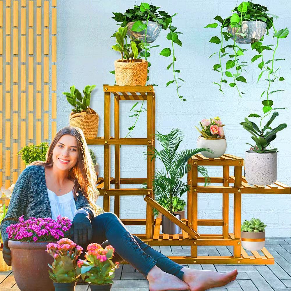 Pflanzenständer Aus Holz, 8-stöckig - Für Garten, Balkon & Wohnzimmer, Einfach Aufzubauen