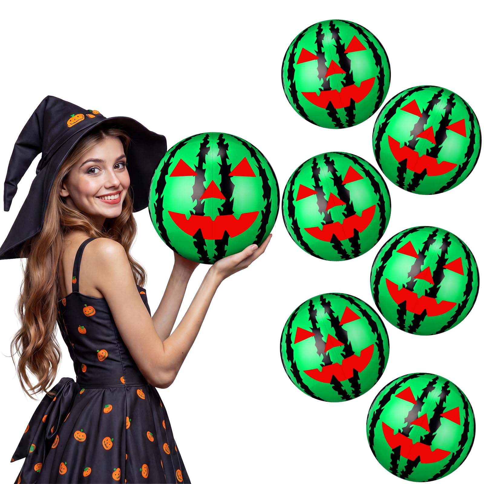 Roowest 12 Pcs 10 Inch Watermelon Pattern Large Beach Balls Halloween Summer Beach Balls Bulk Summer Inflatable Watermelon Plastic Pool Lantern Party