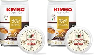 Kimbo Espresso Aroma Gold 100% Arabica Ground Coffee - Blended and Roasted in Italy - Medium to Dark Roast with a Rich Dark Chocolate Flavor - 8.8 oz Can (Pack of 2)