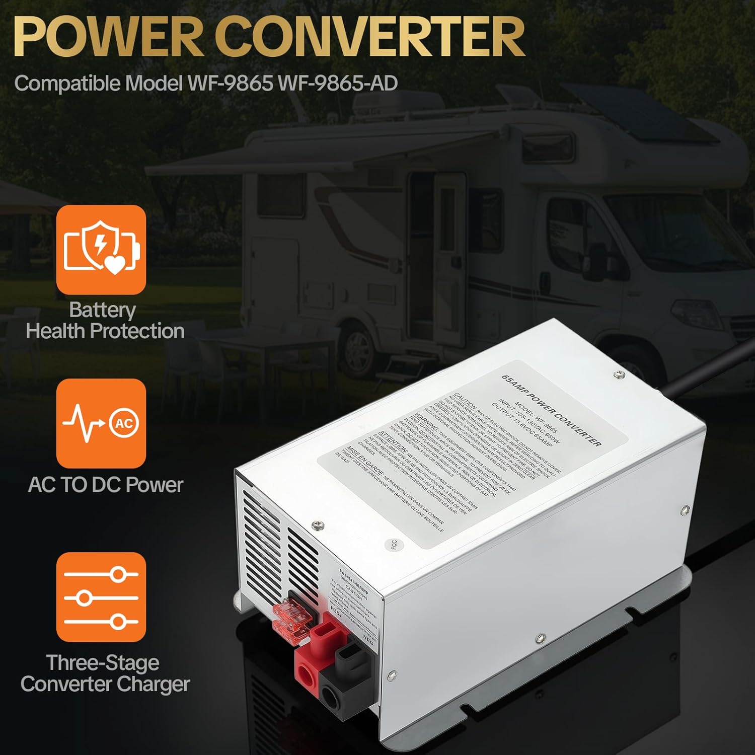WF-9865 65 Amp Power Converterr, WF-9865-AD, Replace for RV Trailer Camper 9800 Series,Replace OE 9865-MBA, WF-9865-AD-MBA WF-9865AN WF-9865-LIS, Power 1260w