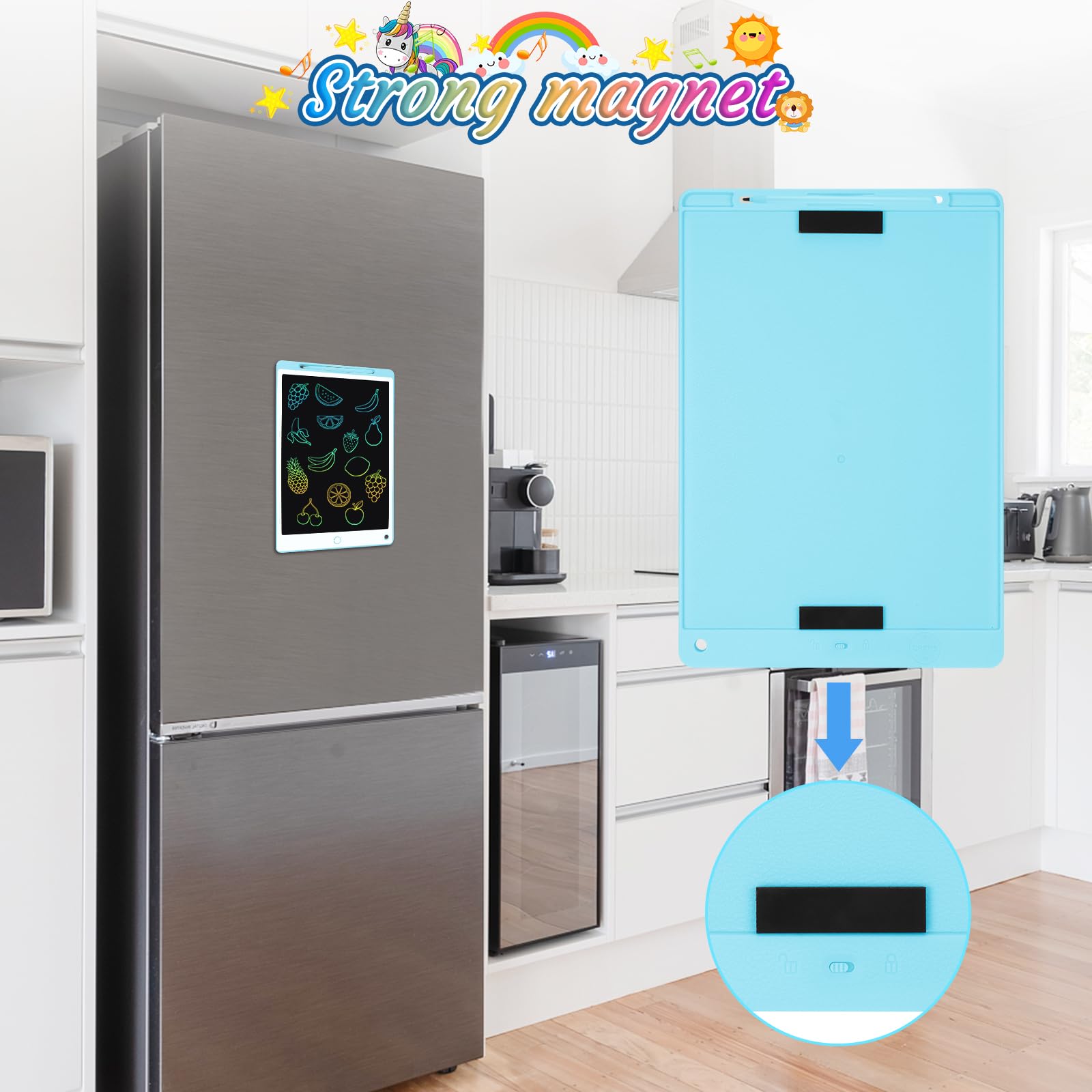 Tableta Escritura LCD Color 10.5 Pulgadas, Tablet Escritura Niños, Pizarra Digital con Botón De Eliminación de Pantalla e Interruptor de Bloqueo para Juegos para 2 3 4 5 6 7 Años, Azul