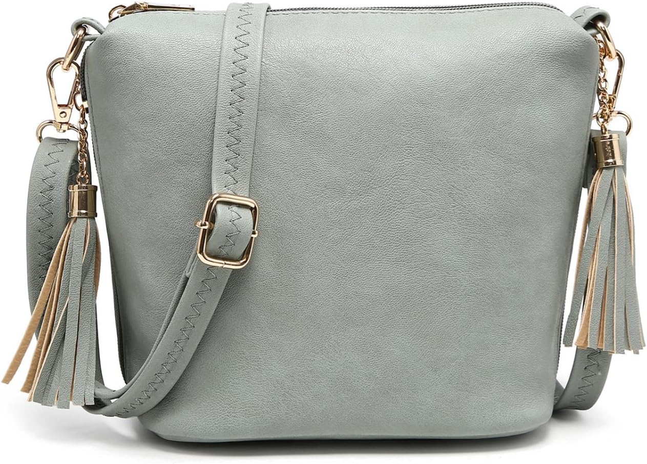 JEN & CO. Dylan Vegan Leather Crossbody Bags for Women Trendy Purses Shoulder Handbags with Adjustable Strap & Tassel Zippers