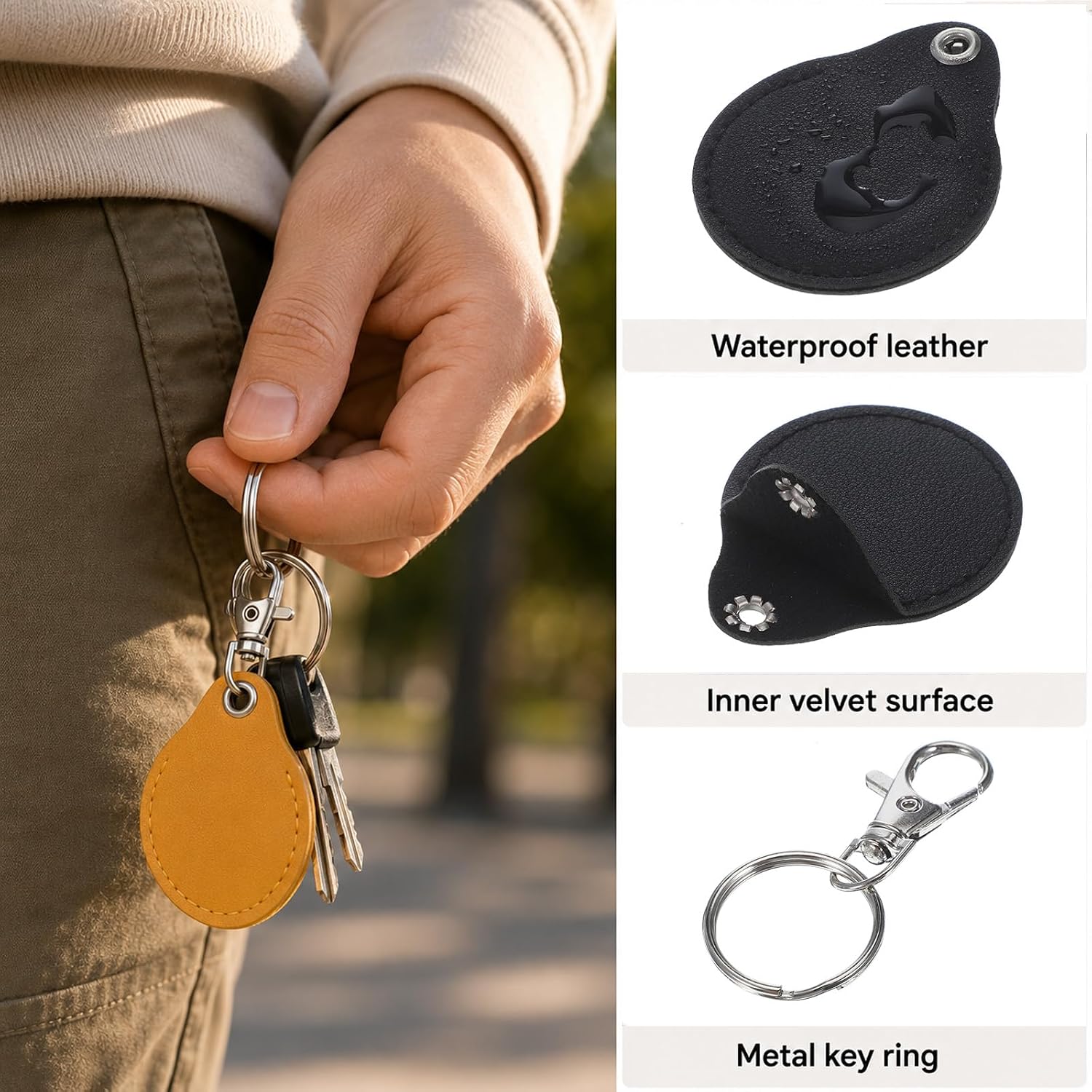 QfwdfcTrenz 8 Pcs Leather Key Fob Holder RFID Fob Holder PU Leather Keychain Proximity ID Card RFID Key Smart Protector Commone for Keyfob Token Tag Door Entry Access image 3