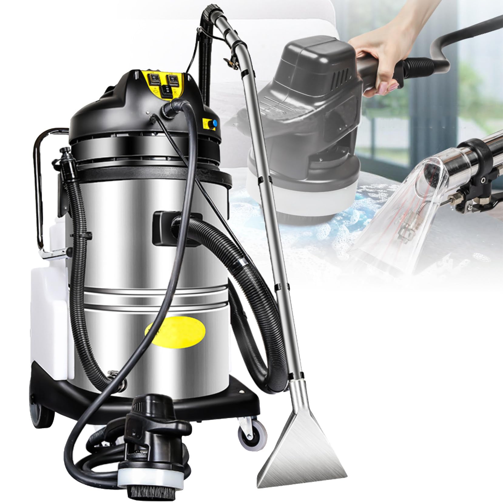 Máquina limpiadora de alfombras, 1000 W, acero inoxidable, limpieza profunda para alfombras, sofás, cortinas, uso doméstico y comercial