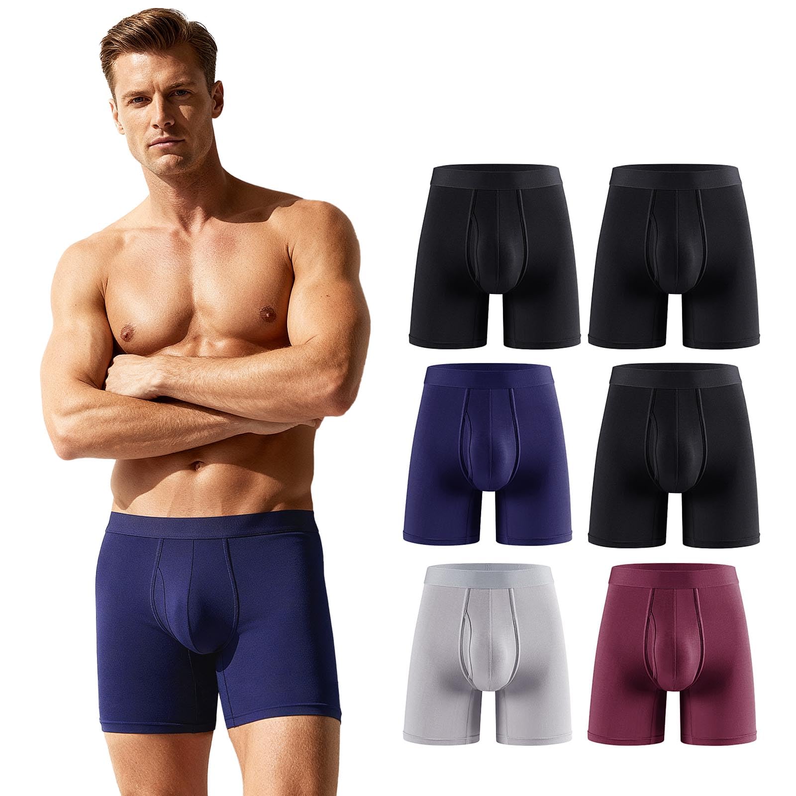 ZAKASA Boxer Shorts Heren Katoen: Grote Maten Lange Boxershorts Boksen Onderbroek met Gulp 3D Pouch Ademend en Comfortabel 3XL Zwart 4 Pack