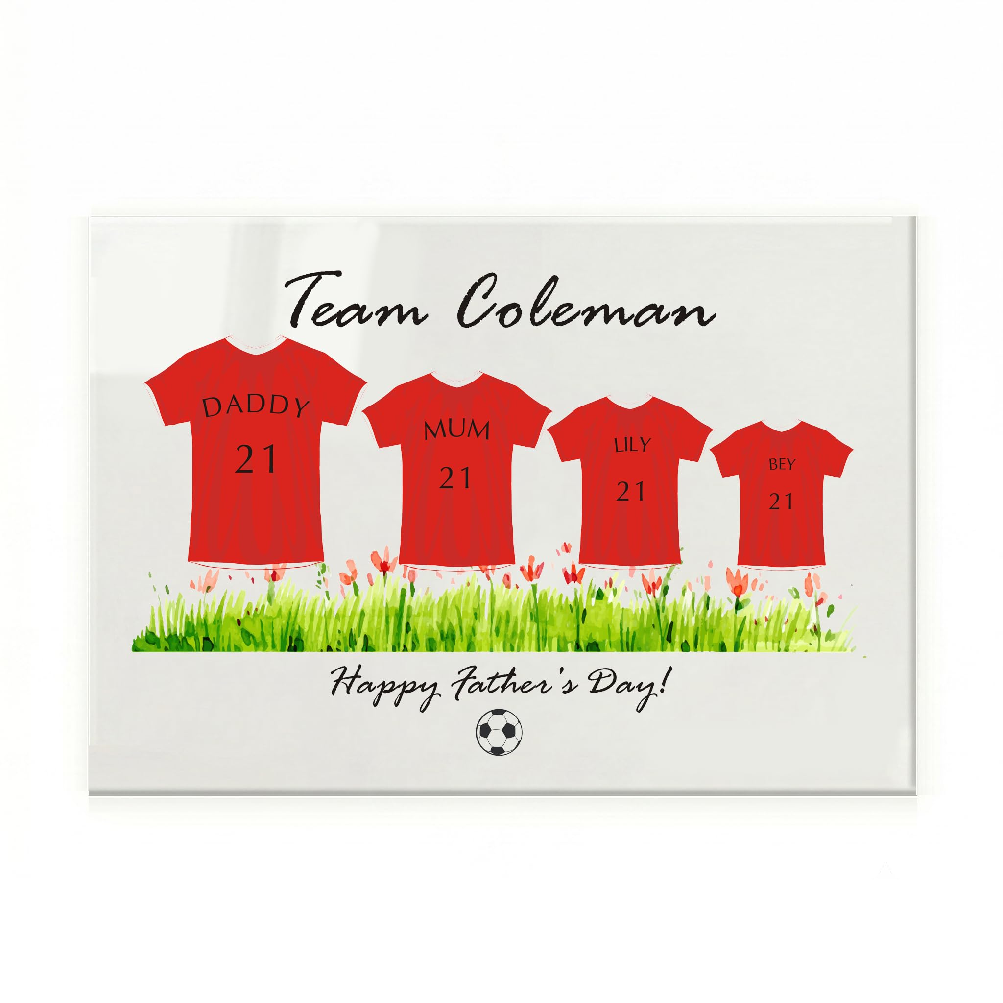 EDSG Personalised Football Family Print, Choose Your Team Colours Acrylic Sign A4 Print Gift, Father's Day Dad Gifts from Daughter Son, Best Dad Gift for Dad Grandad Daddy Papa Poppa (Family of 4)