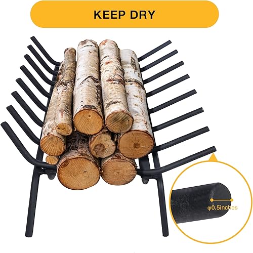 Miniatura 6 de Lineslife Rejilla de chimenea de 27 pulgadas, rejillas de fuego resistentes, estante de chimenea negro para herramientas de leña al aire libre,