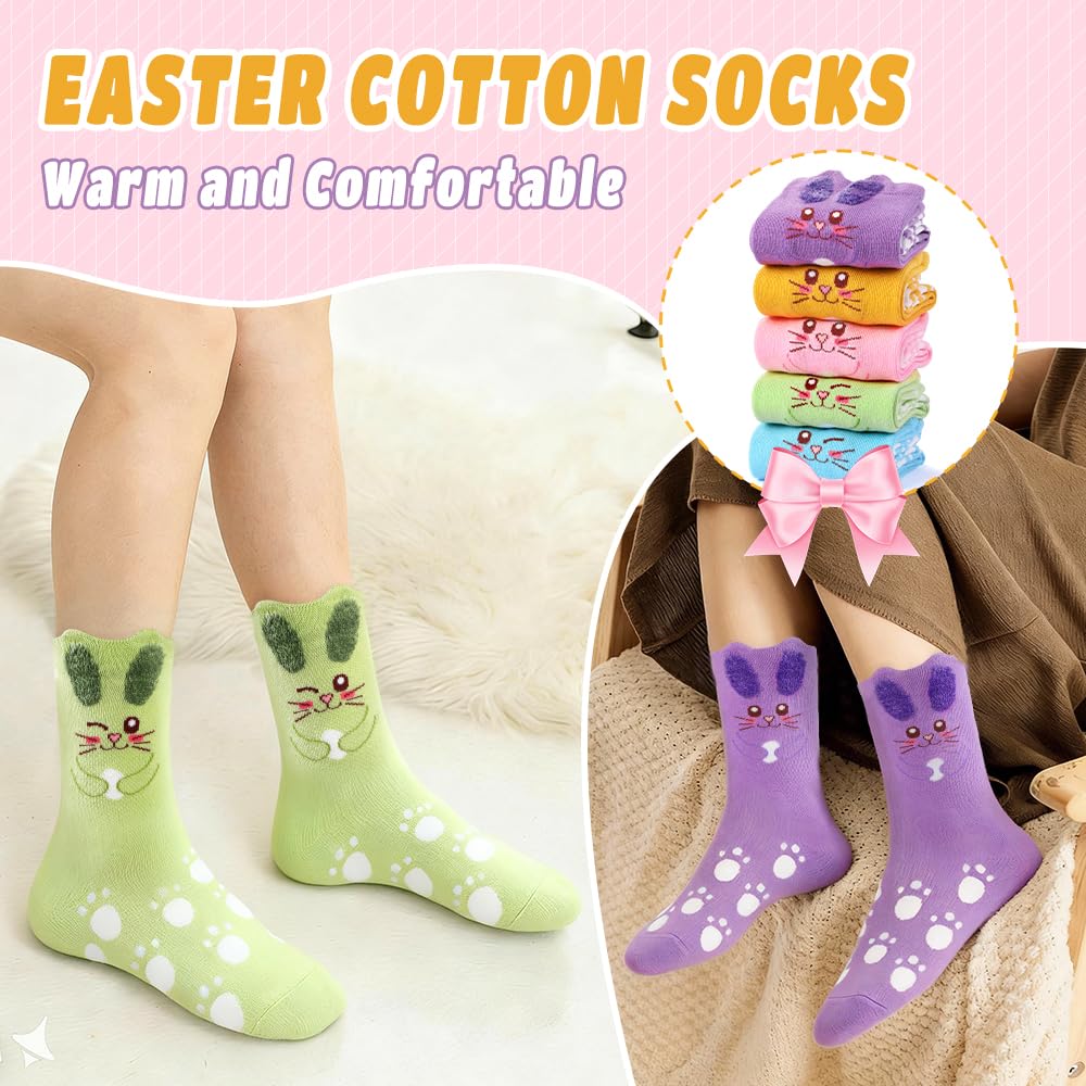 Vellibring 5 Pack Easter Bunny Socks Gifts for Women Cute Fuzzy Novelty Funny Colorful Rabbit Socks Easter Birthday Gifts for Girls Mom Sister
