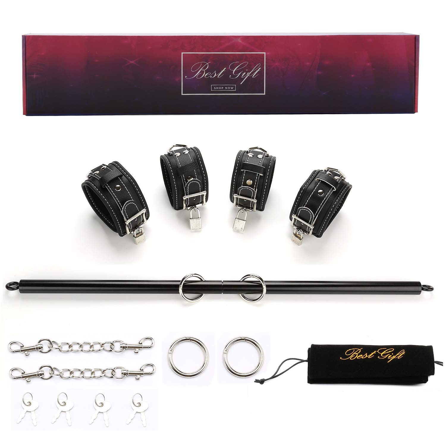 EXREIZST Adjustable Black Bar with 2 Black Straps Set Kit and 2 Chains