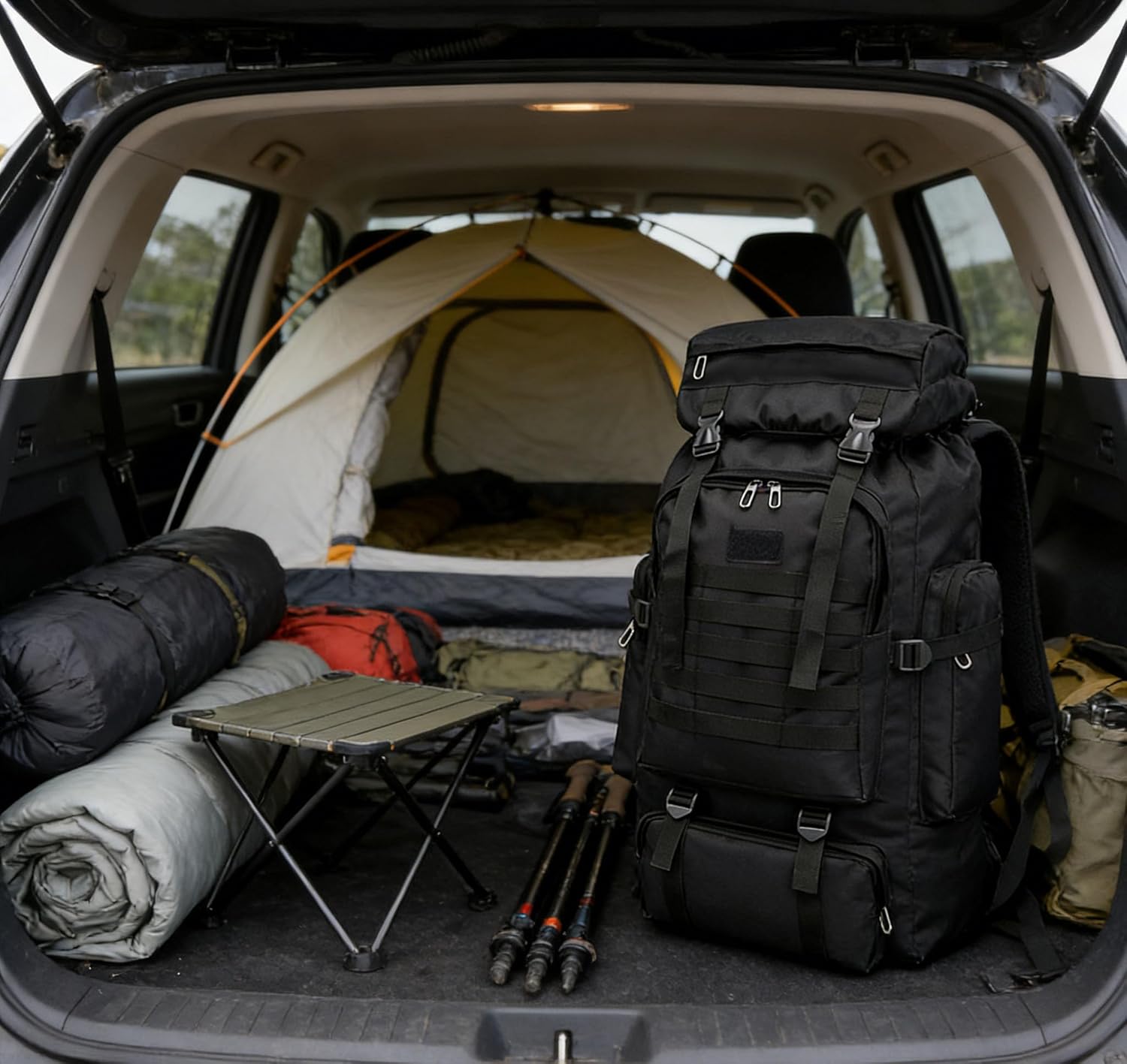 70L Hiking Backpack for Men, Waterproof Lightweight Camping Backpack, Military Rucksack with Molle, 3-Day Assault Pack for Travel, Climbing, Outdoor Sports (Green Camouflage)