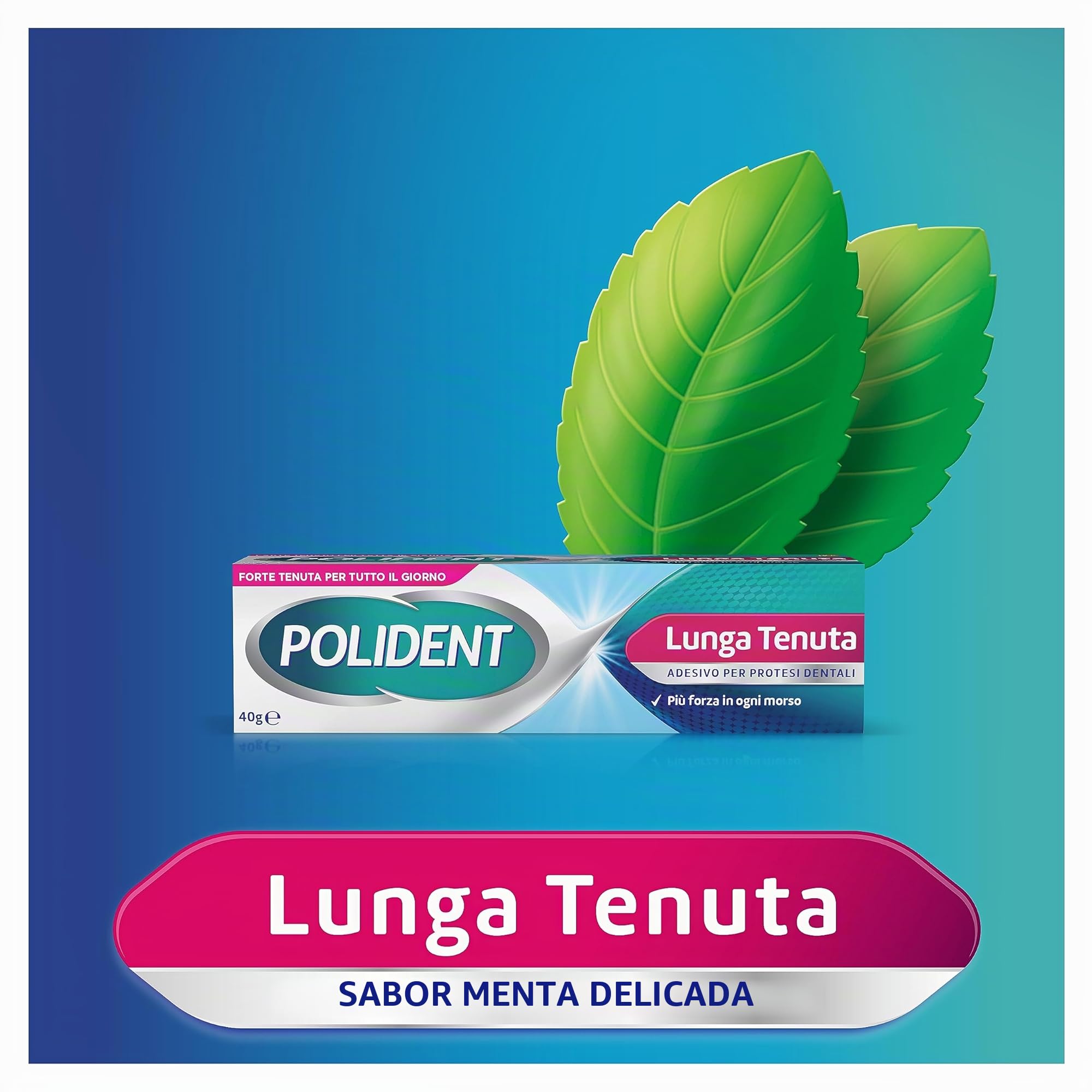 Polident Adhesivo de larga duración para prótesis dental, hasta 12 horas de duración diaria, sabor a menta delicada, paquete de 4 x 40 g