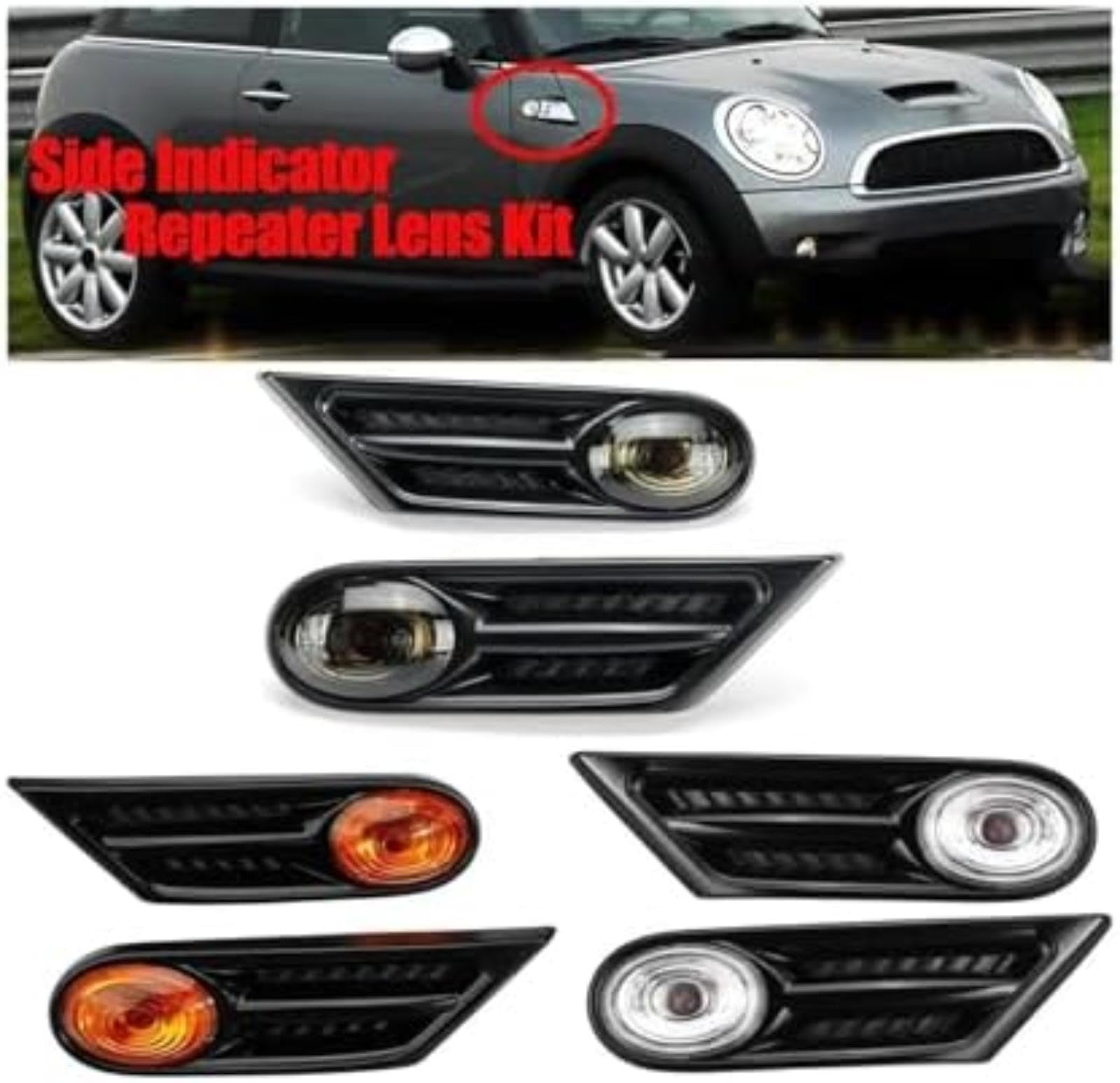 Dla BMW, dla Cooper R56 R57 para światła obrysowe boczne samochód kierunkowskaz migacz lampa Repeater wskaźnik świetlny osłona reflektora przód 63137260202 Lampka sygnalizacyjna (Smoked)