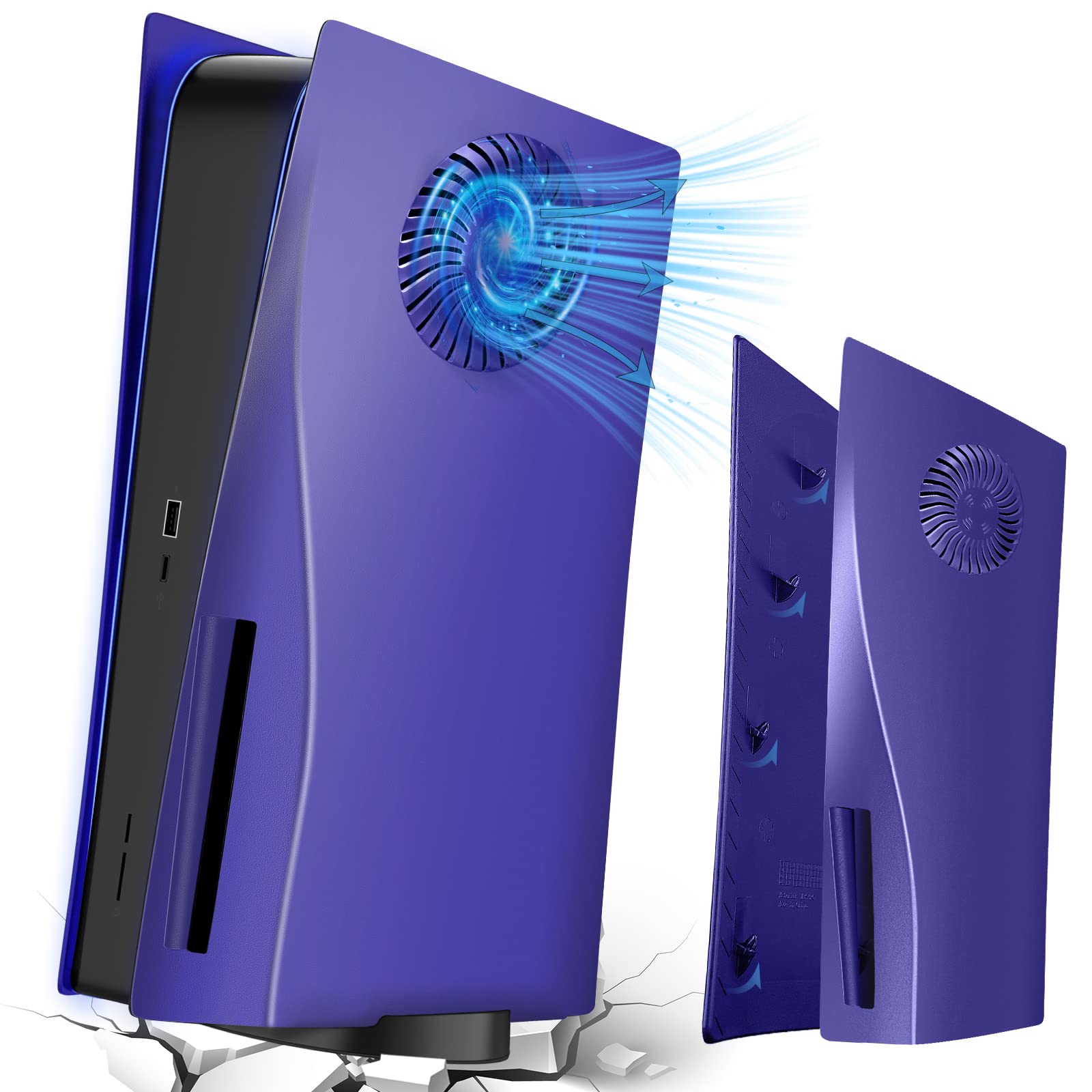 Coque de protection de plaque PS5 Version de refroidissement de la plaque frontale Peau de plaque PS5 pour édition de disque PS5 Évents turbo améliorés ABS antichoc dur Plaque PS5 Violet galactique