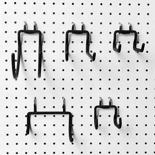 Miniatura 9 de Juego de 12 ganchos para tablero de clavijas para taladros, accesorios, herramientas de garaje o banco de trabajo, suministros de manualidades o