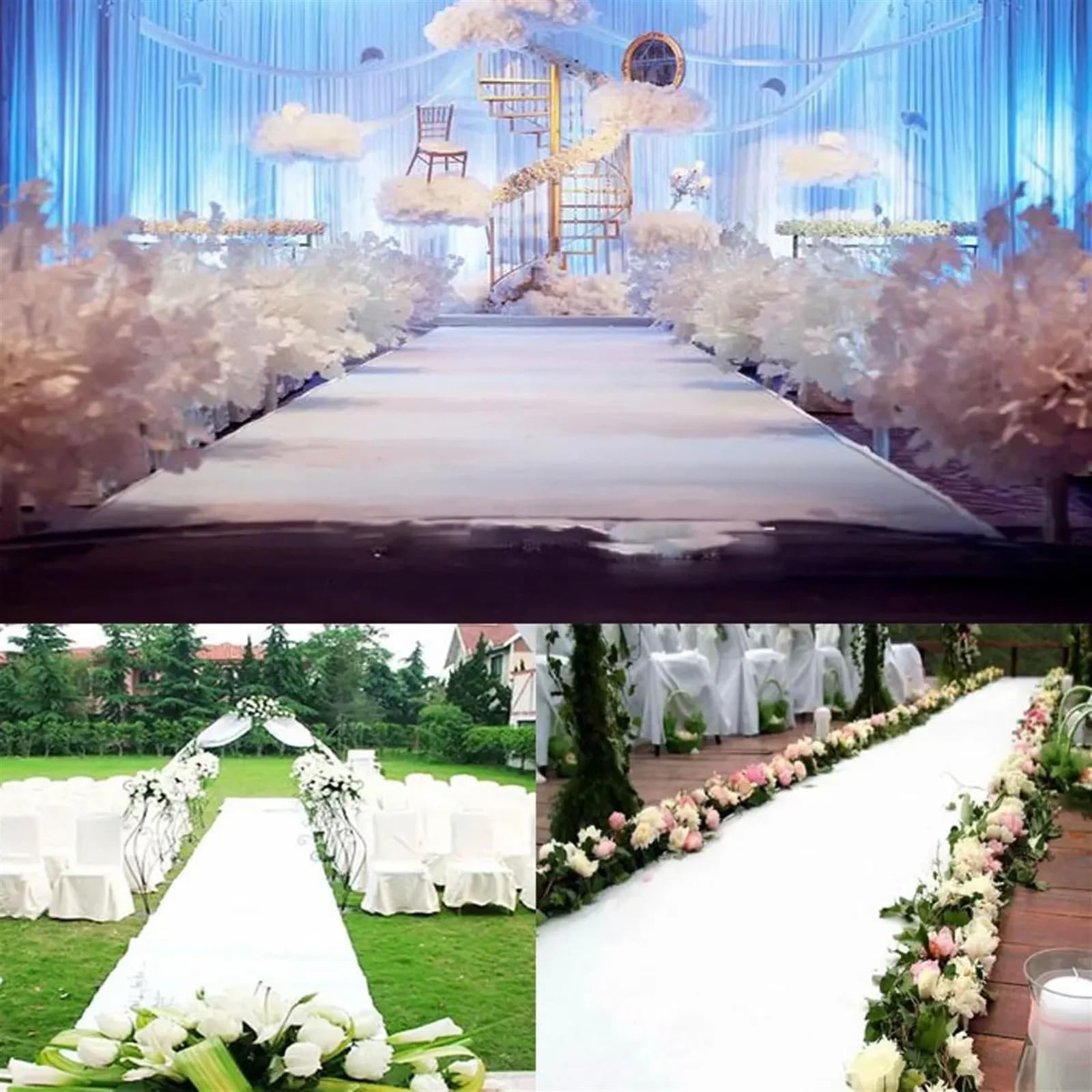 Hochzeits-Läufer 1,5 m weißer, breiter Hochzeitsteppich, Gangläufer, Teppich, Bankett, Festival, Veranstaltung, Zeremonie, Party, Bühne, Teppiche, Hochzeit für Drinnen und Draußen(1.5MX12M)