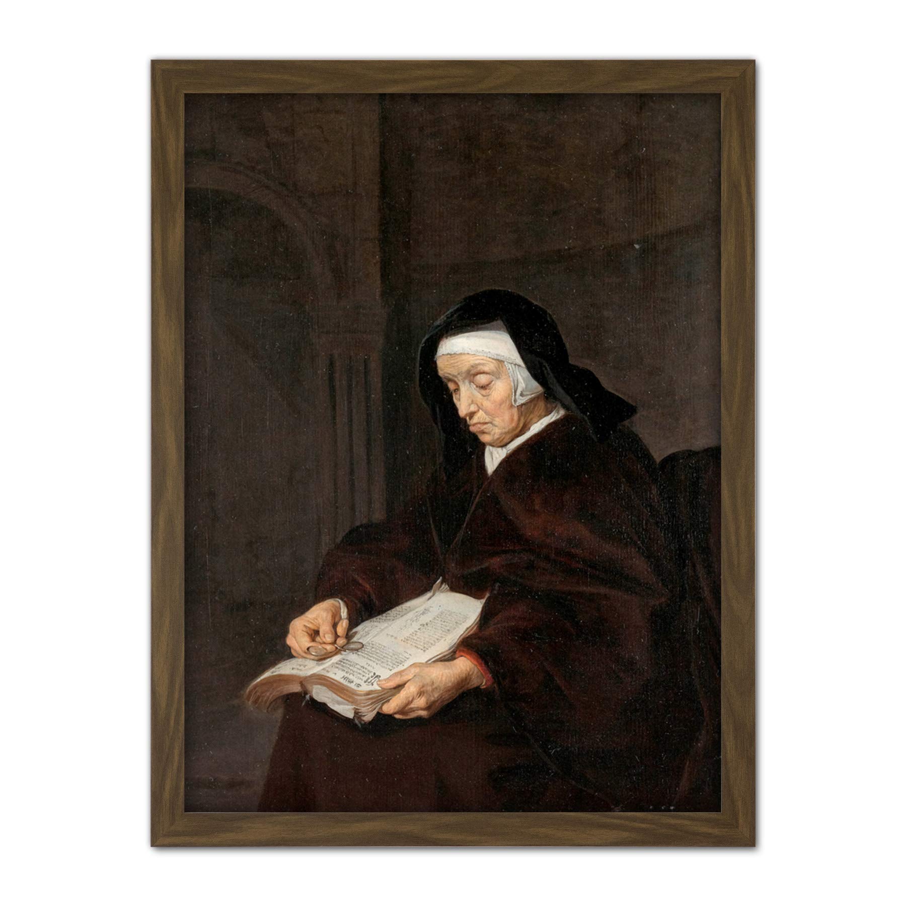 Artery8 Gabriel Metsu Old Woman Meditating Painting Artwork Framed Wall Art Print 18X24 Inch