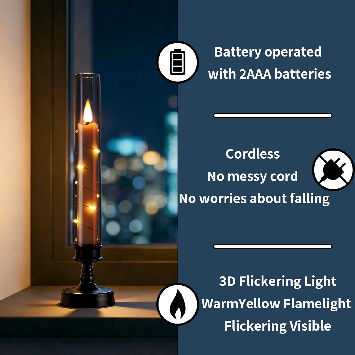 6 PCS Flameless Candles with Timer, Flickering Flameless LED Pillar Candles for Romantic Ambiance with Embedded Star String, Acrylic Battery Perated Fake Candles for Home Decoration (Black)