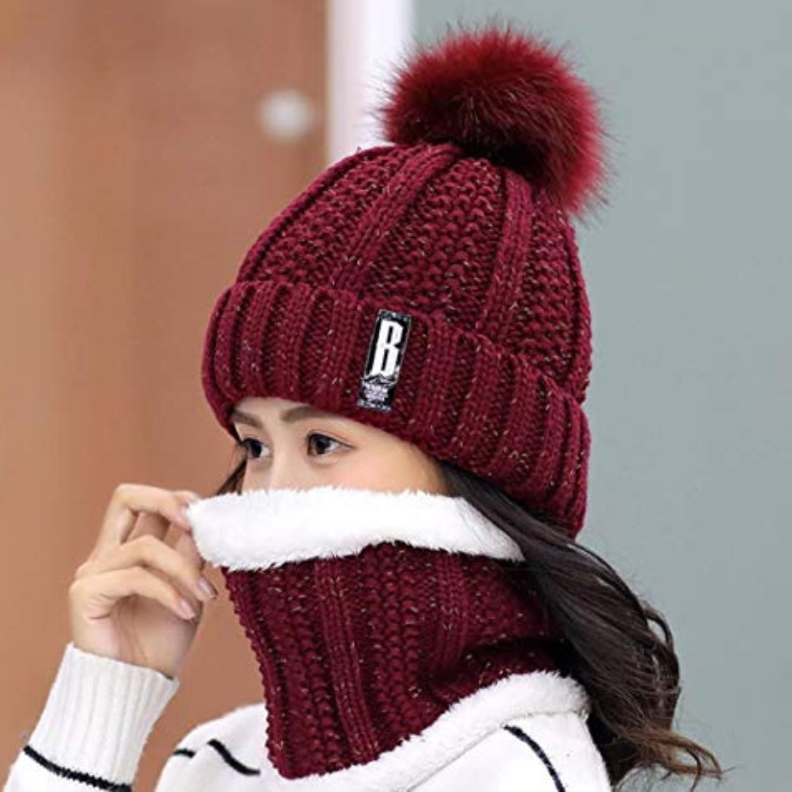 Xlent Women's Winter Beanie Set, Black Knitted Slouchy Beanie Hat Scarf and Touchscreen Gloves for All Weather, Warm Fleece Lined 3-in-1 Thermal Accessories for Women Ladies Fashion-image-6