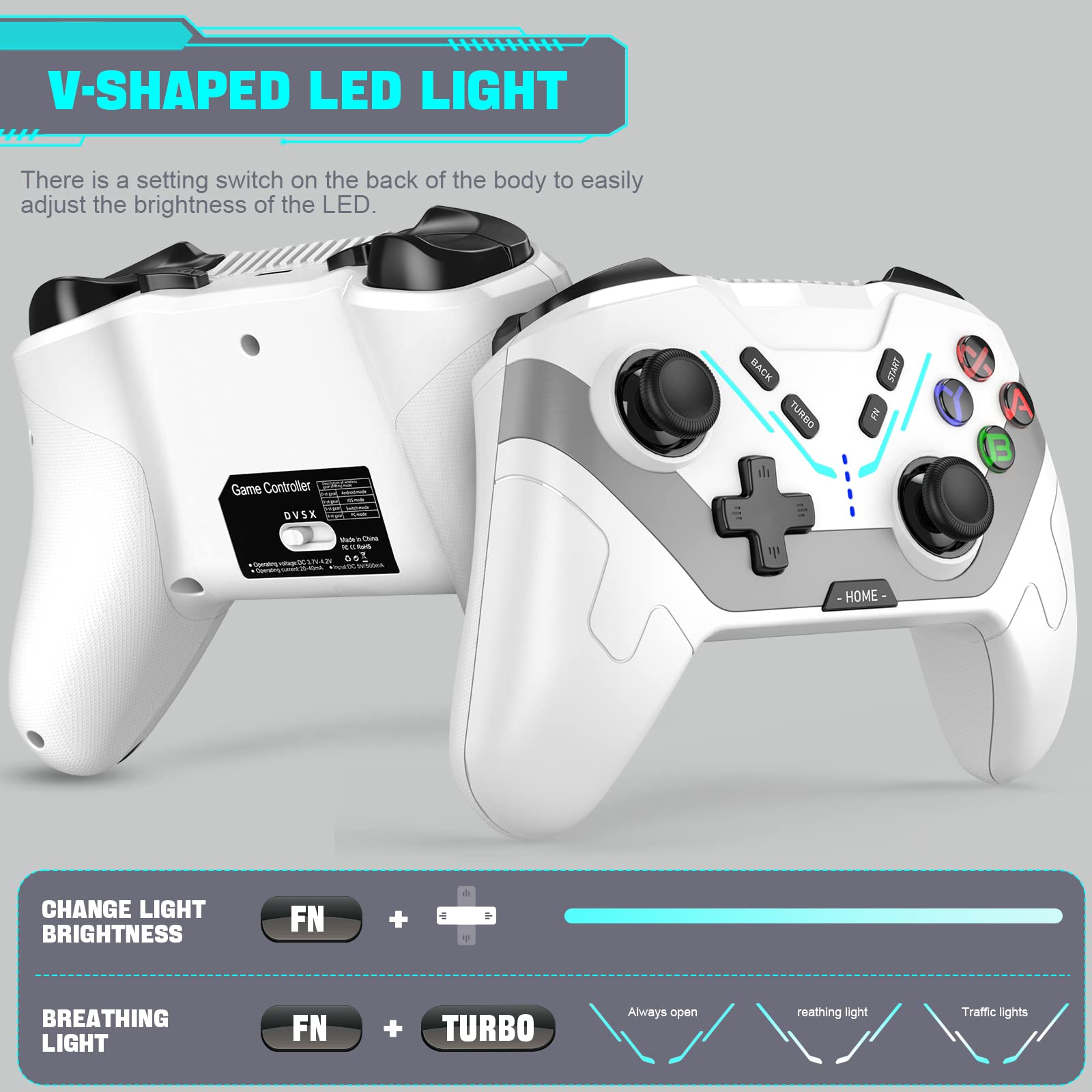Diswoe Manette Pro pour Switch/Lite/OLED - Sans fil avec macro, réveil, lumineux, turbo, gyro 6 axes - Prise en charge Android/IOS/PC Windows 7810