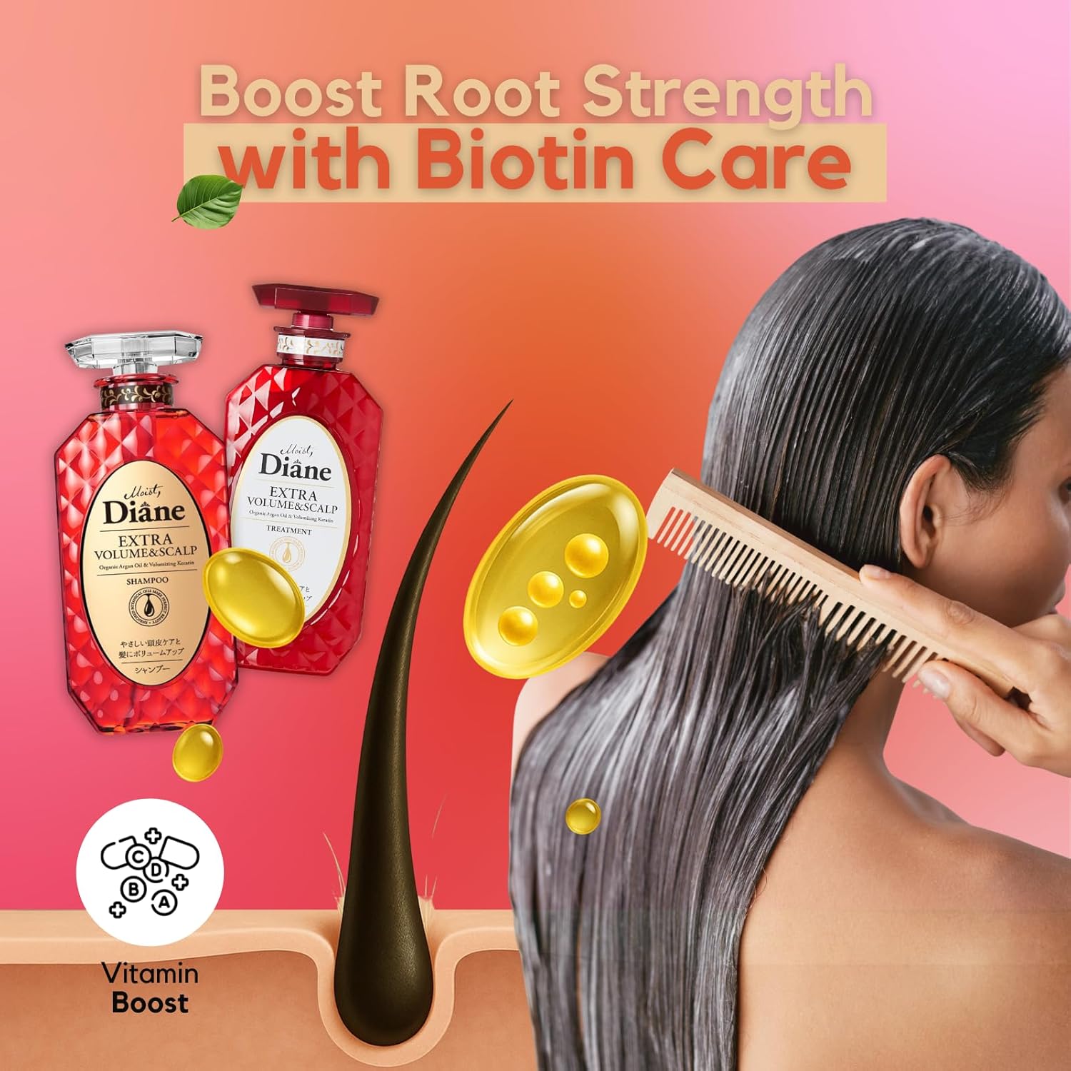 Moist Diane Thickening Shampoo and Conditioner for Fine Hair, Dry Scalp Shampoo and Conditioner for Women & Men by Argan Oil & Keratin from Japan, Silicone & Sulfate Free 30.4 Fl Oz VOLUME & SCALP - Image 4