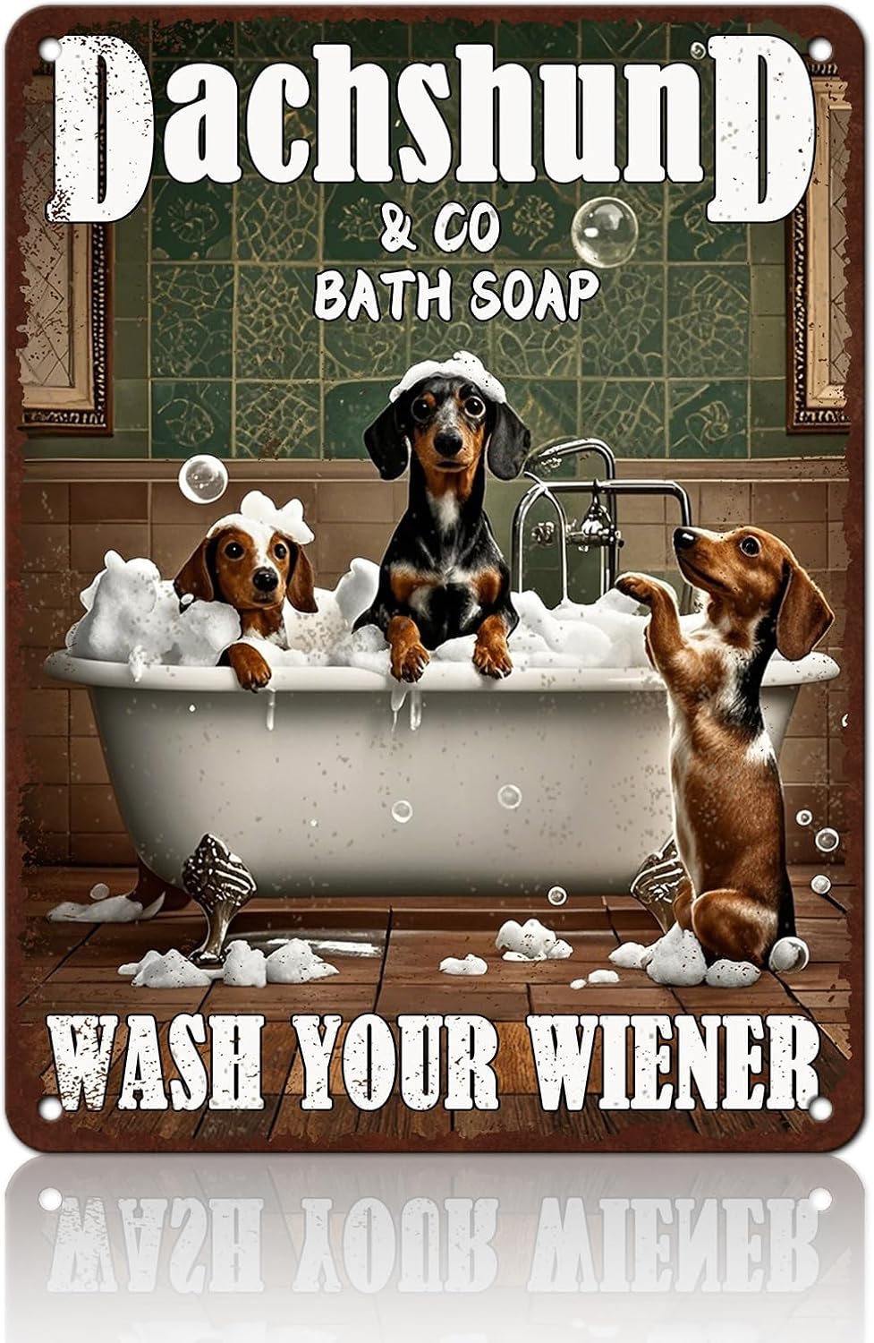 Funny Wash Your Wiener Vertical Metal Tin Sign Dachshund Bathroom Poster 12x16 Inch Dachshund Dog Tin Sign Home Kitchen Garden Restaurant Man Cave Wall Decor