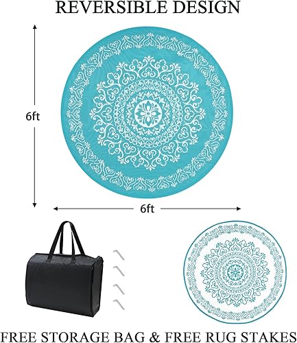 Miniatura 2 de Pauwer Round Outdoor Rug 6ft, Outdoor Plastic Straw Rug, Waterproof Indoor Outdoor Rugs, Reversible Plastic Outdoor Patio Rug, Boho RV Outdoor