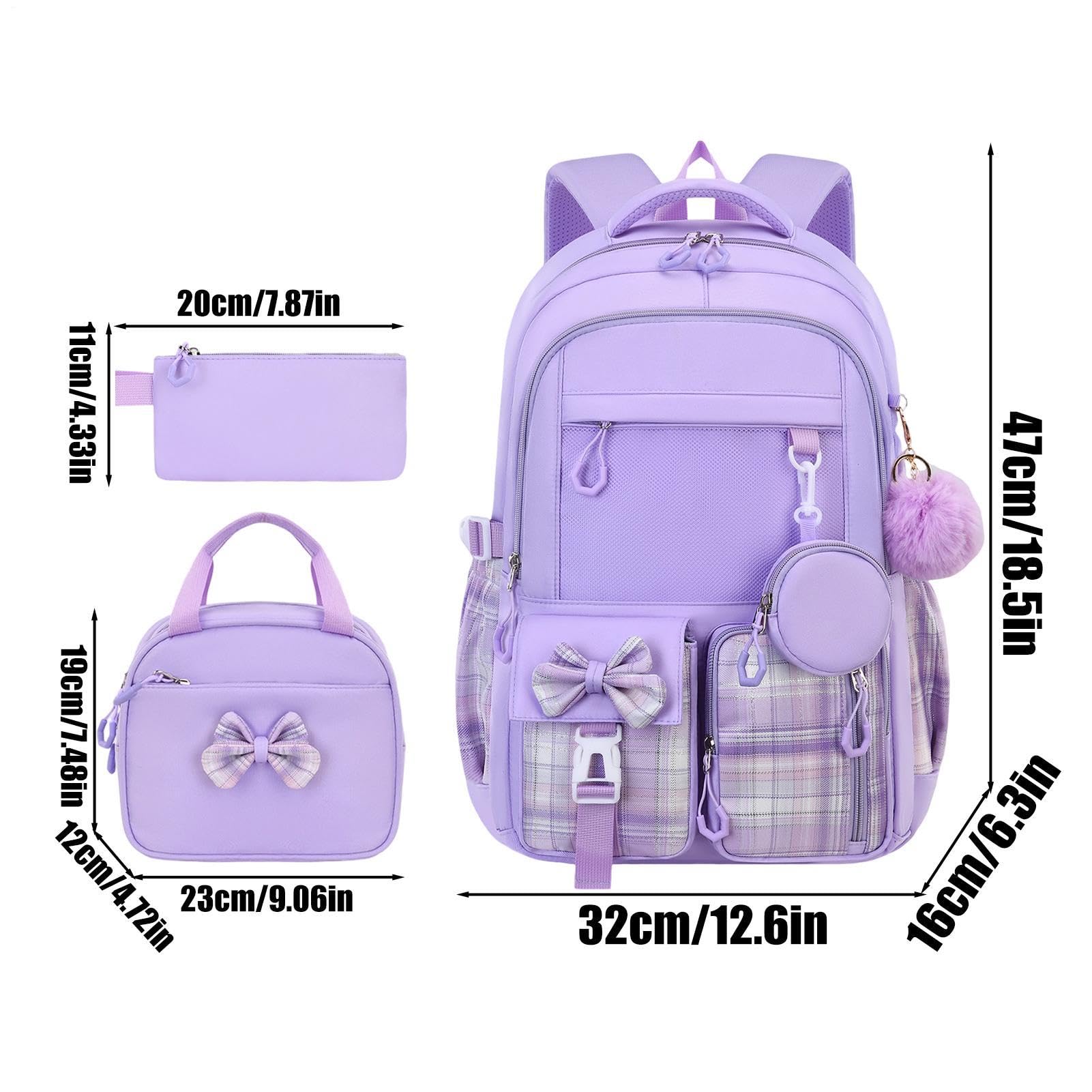 Mädchenschulrucksäcke 3-teiliges Set, Süße Schultasche Mit Schleife, | Leichter Schülerrucksack für Wasserflasche, Schulbücher, Wochenendausflüge, Reisen und