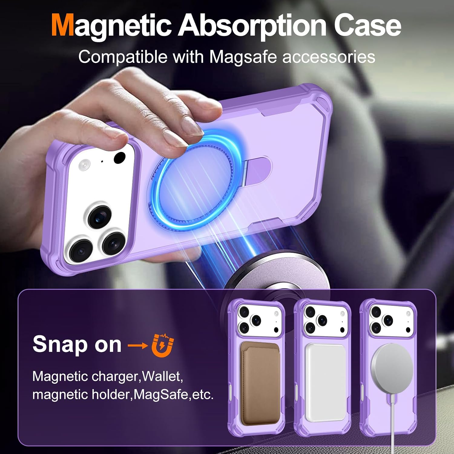 for iPhone 17 Pro Max Case 2025, [Magnetic Invisible Stand] [Compatible with MagSafe] [Military Grade Drop Protection] Slim Translucent Matte Back Shockproof Protective Cover, Purple Solid