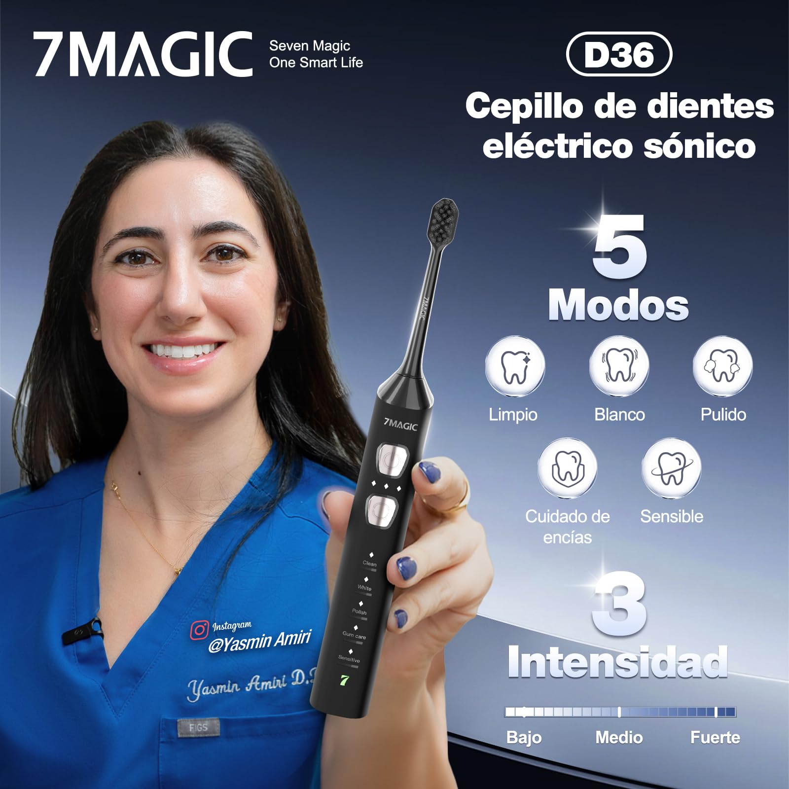 Cepillo de Dientes Eléctrico, Cepillo Electrico, Cepillos de Dientes Eléctricos Sónicos, Cepillo Dientes Electrico - Autonomía 180 Días, 3 Intensidades, 5 Modos, 40000VPM, IPX7, Negro