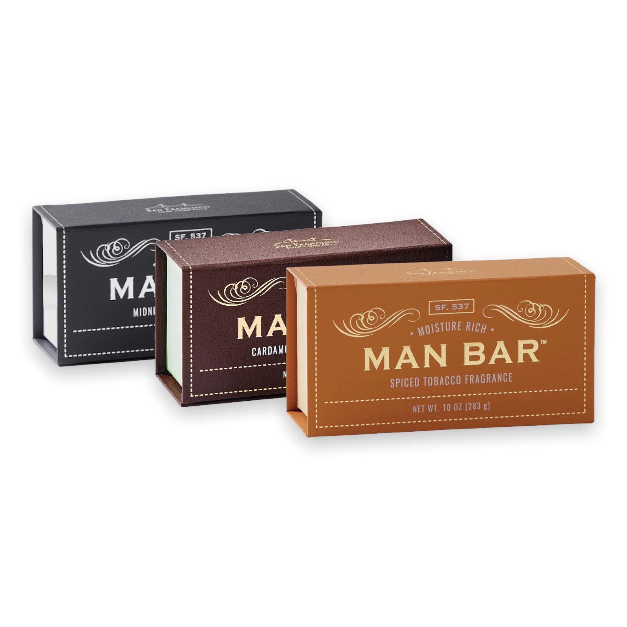SFS Company Man Bar Set of 3 10 oz. Soap Bars (Cardamom+Juniper, Midnight Amber, Spiced Tobacco)