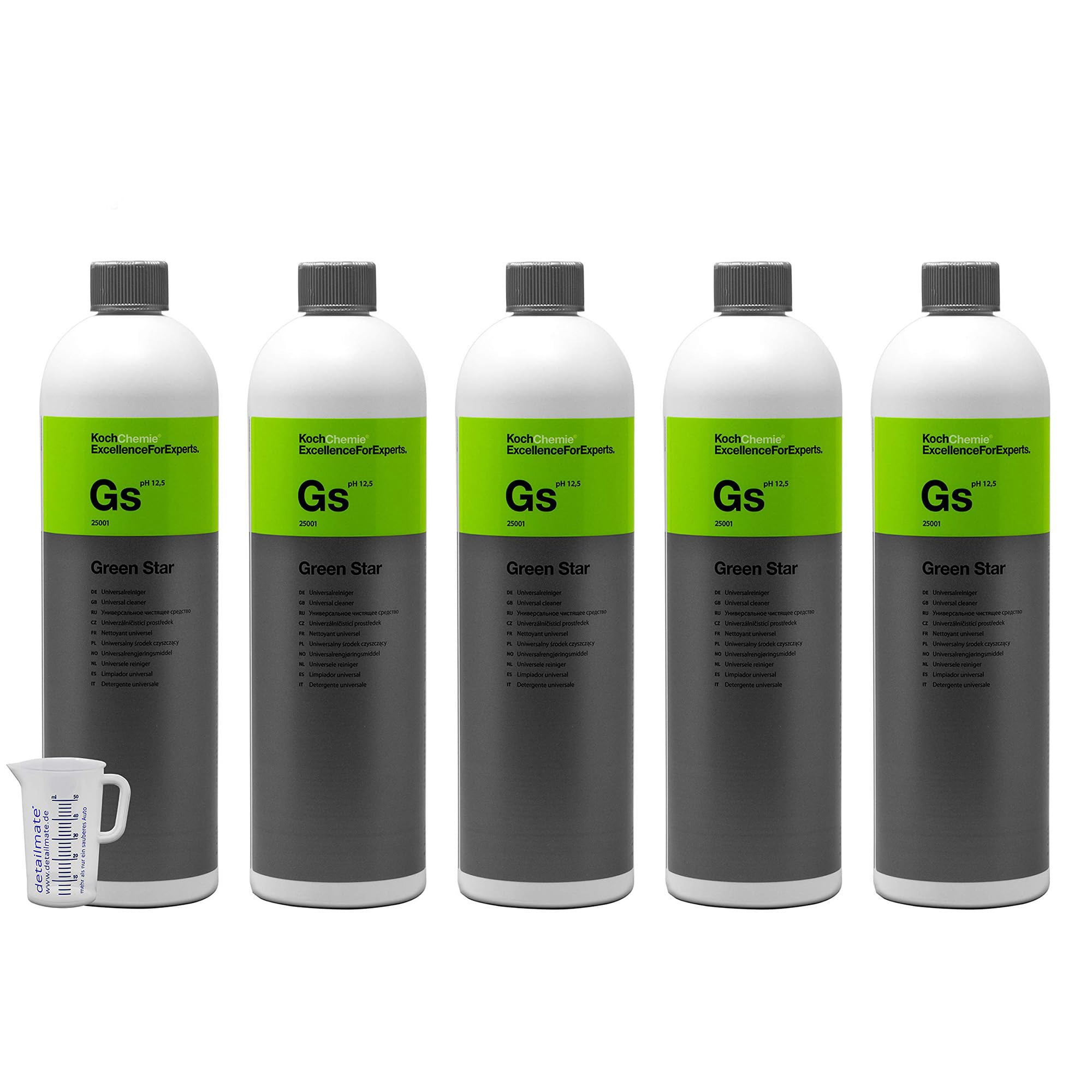 Detailmate Kit - 5 x Nettoyant universel Koch Chemie Green Star 1L + Verre gradué de 50 ml