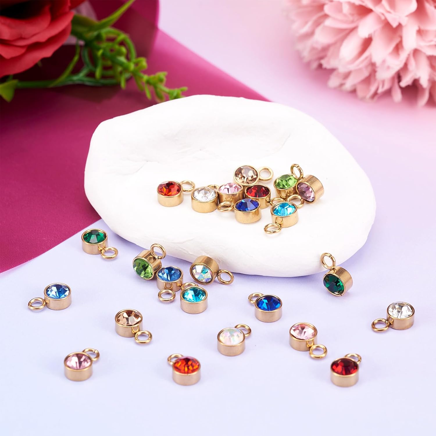 Craftdady Birthstone Charms Crystal Glass Rhinestone Charms Flat Round Dangle Earring Pendants Rhinestone Bracelet Charms for DIY Craft Necklace Jewelry Making - Image 7