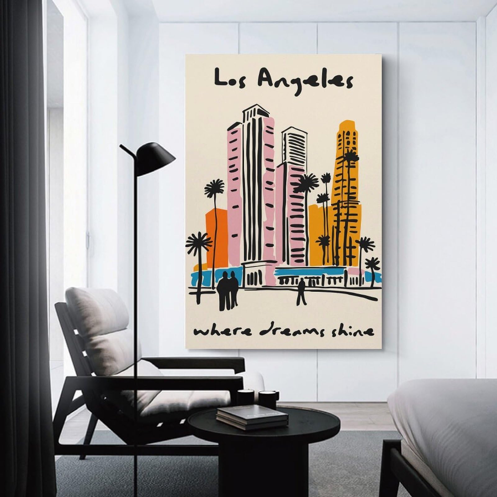 Junmoney Unframe-Style-2 Canvas Wall Art Los Angeles Skyline Illustration, 08X12inch(20X30cm), For New Homes, Bedrooms Or Workspaces, Canvas Artwork With Gifting Potential