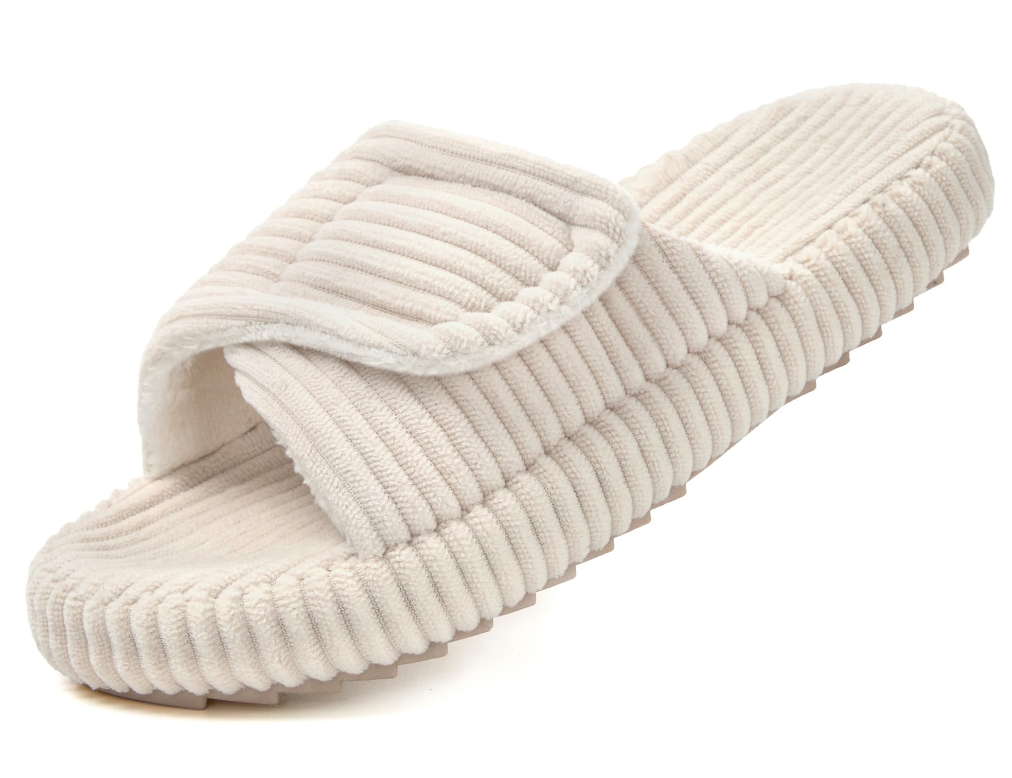 Chaussons Femme Mousse Mémoire Confortable Pantoufles Velours Côtelé Antiderapant Réglable Bout Ouvert Maison Chaussures Slippers Intérieur Extérieur
