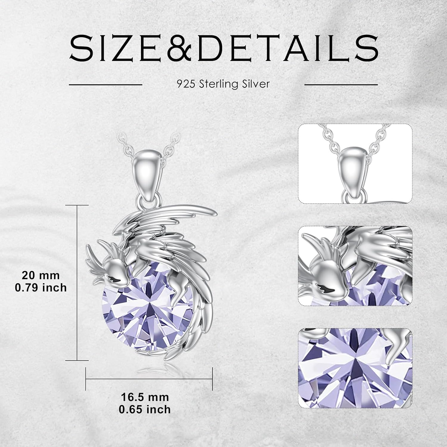 LONAGO Dragon Necklace with Birthstone Sterling Silver Wyvern Dragon Pendant Necklace Gift for Women - Image 6