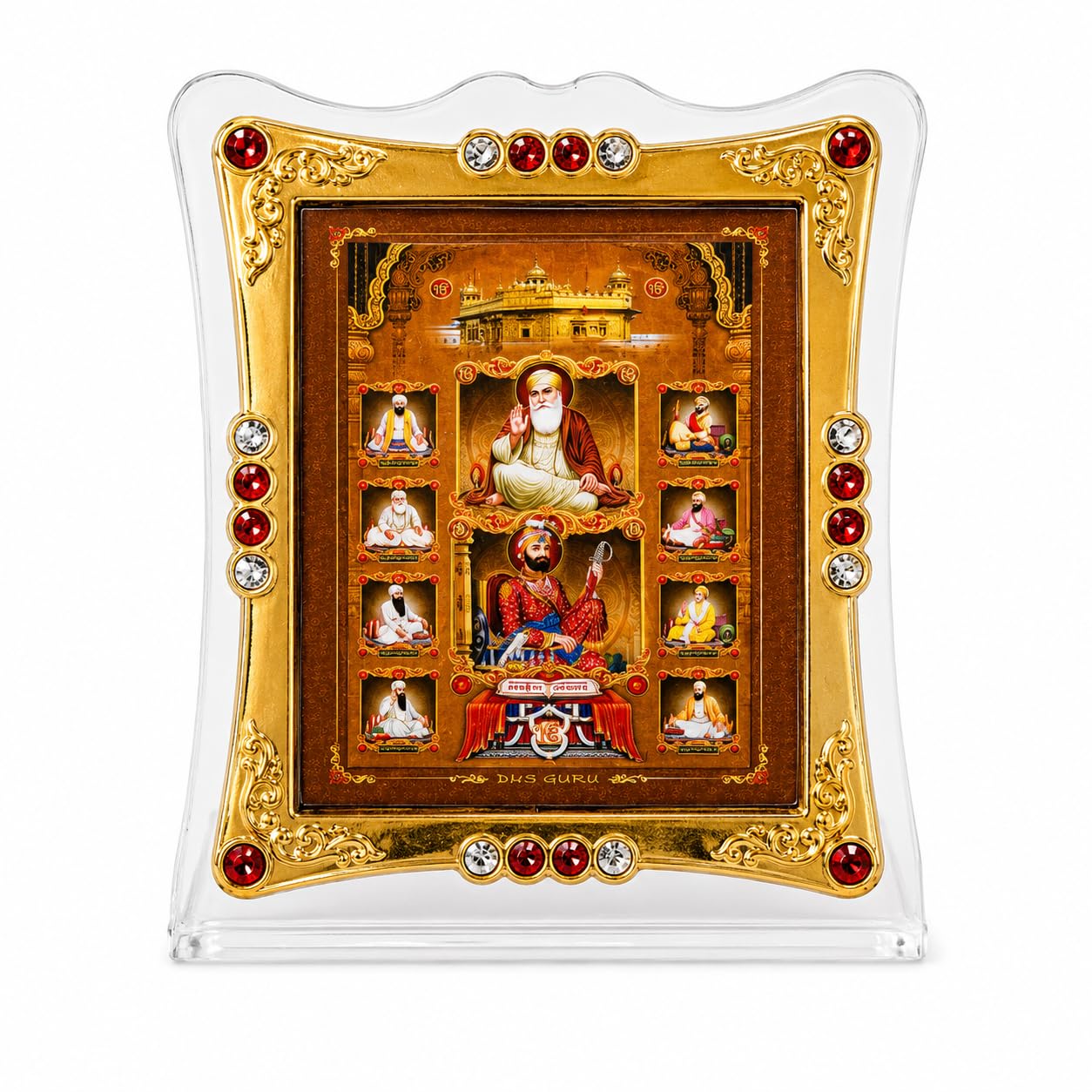 C&S Homestore Dus Guru Sahib Religious Photo Frame 7 x 6cm Sikh Decorative Standing Gold Frame Spiritual Ornament for Home Mandir Office Desk Car Dashboard Shelf Religious Gift Decor Display