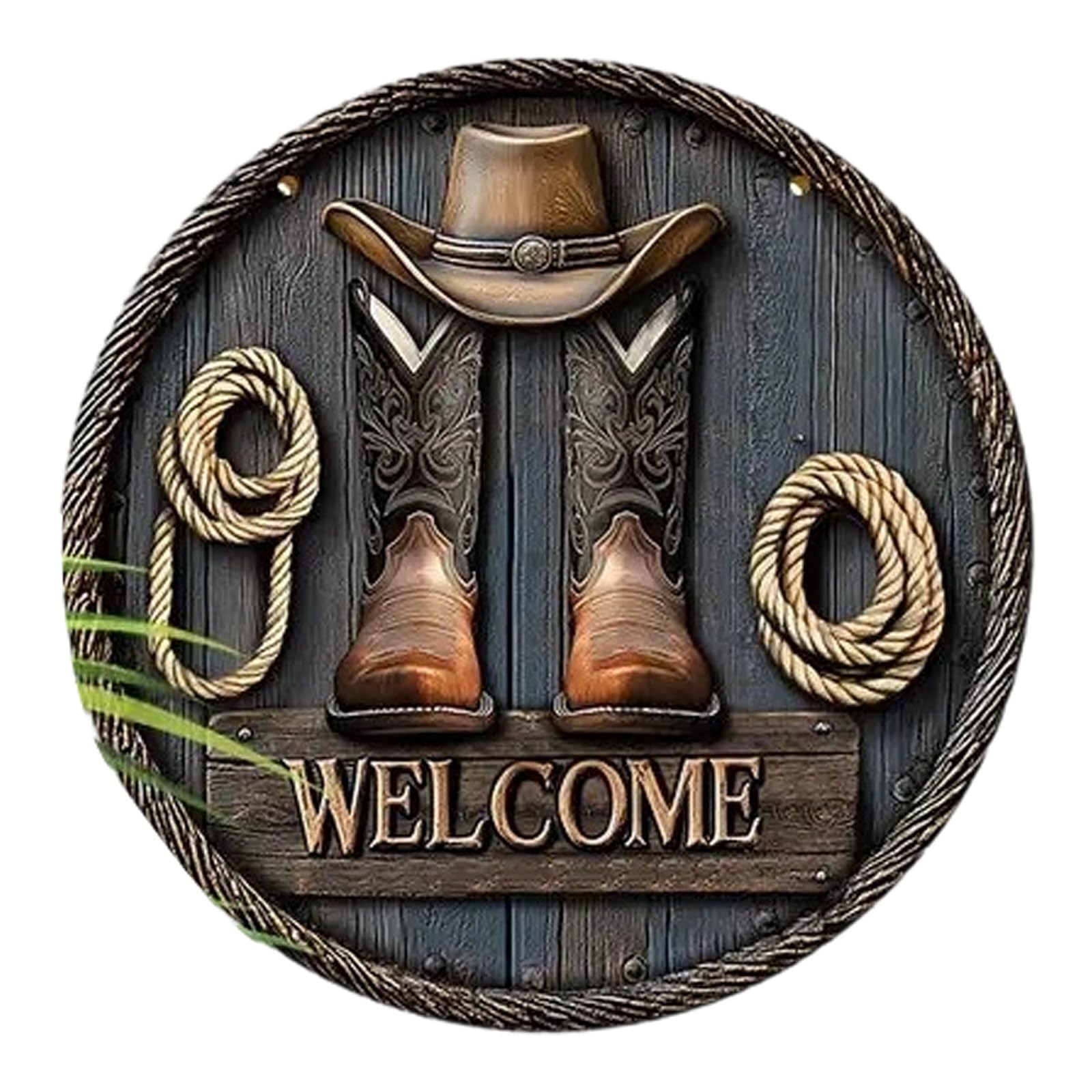 Hzbb A Handcrafted Wooden Welcome Sign With Western Hat Boot Design Hanging Plaques For Farmhouse Front Door Porch Decoration Wood Plaques