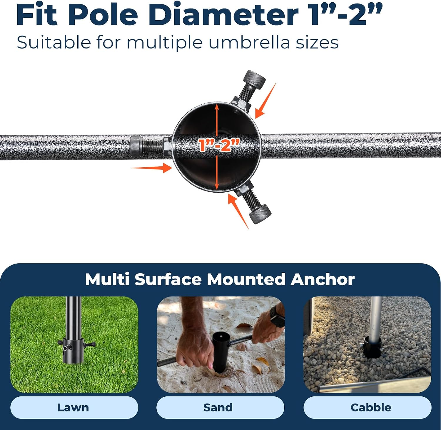 Ground Screw, Heavy-Duty Spiral Ground Anchors for Umbrellas & Poles - 17" Rustproof Ground Stake with Deep-Grip Design for Sand, Lawn, Outdoor Use (Fits 1-2" Diameter), Black