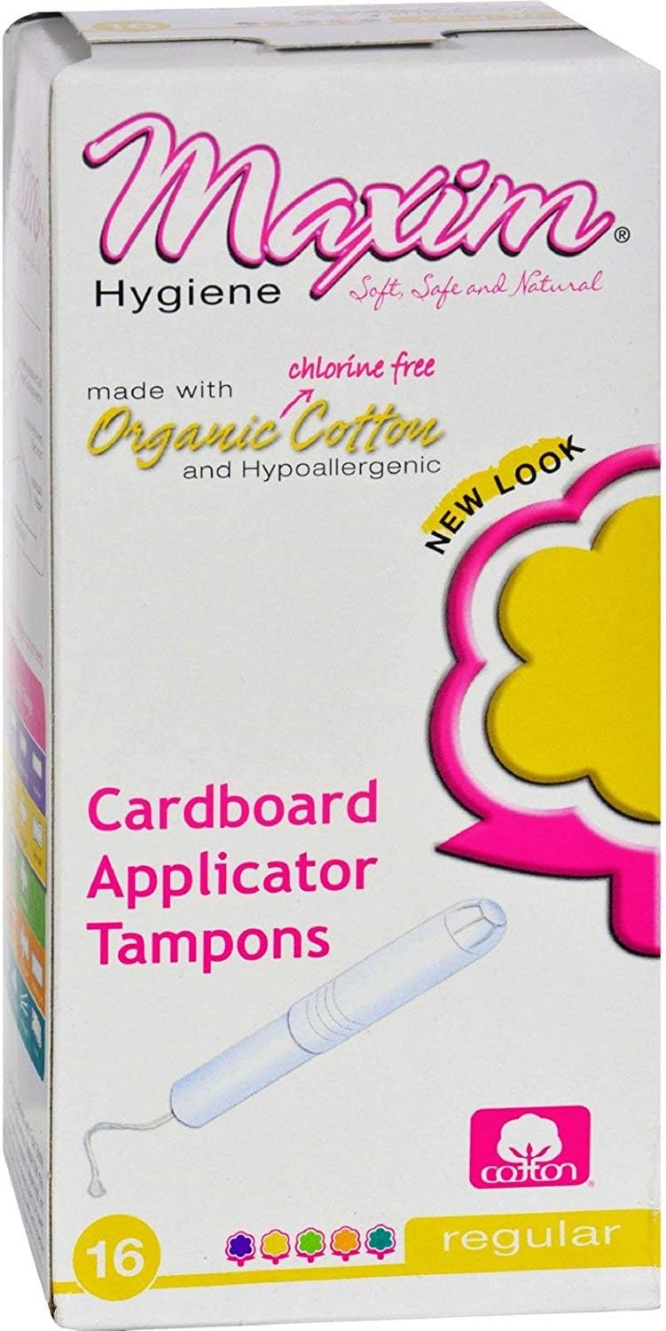 Maxim Organic Applicator Tampons (Regular): 100% Natural Cotton Tampons for Feminine Menstrual Care -16 Count, 3 Pack