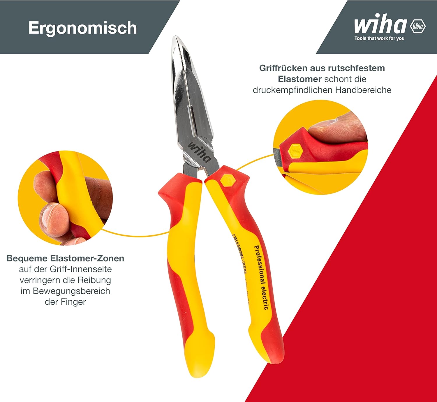 Wiha Z05120006 Needle Nose Pliers Professional Electric with Cutters, 200 mm