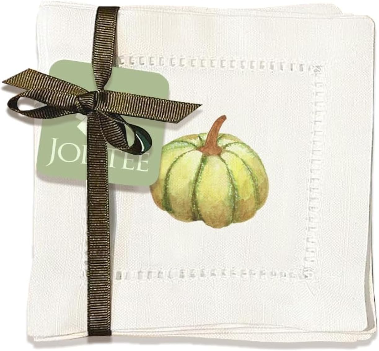 Jolitee Decorative Hemstitch Cocktail Napkins, 6"x6" Washable Linen-Like Cloth Napkins, Handmade for Entertaining and Everyday Use (Pumpkin)