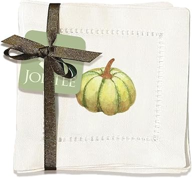 Jolitee Decorative Hemstitch Cocktail Napkins, 6"x6" Washable Linen-Like Cloth Napkins, Handmade for Entertaining and Everyday Use Pumpkin