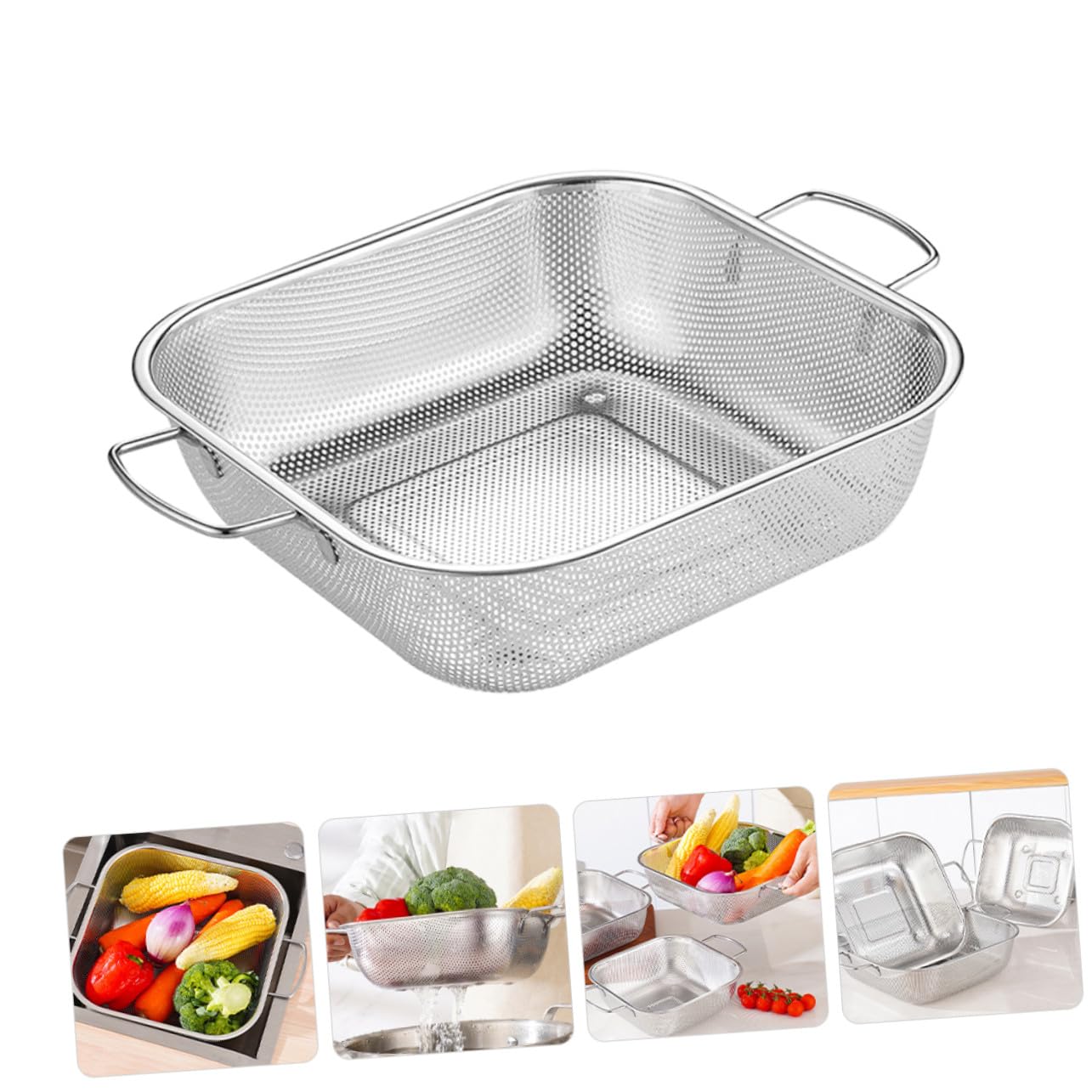 Alipis Edelstahl Abtropfkorb mit 2 Griffen Feinmaschig zum Waschen von Obst und Gemüse Praktische Küchenhilfe für Sicheres Abtropfen