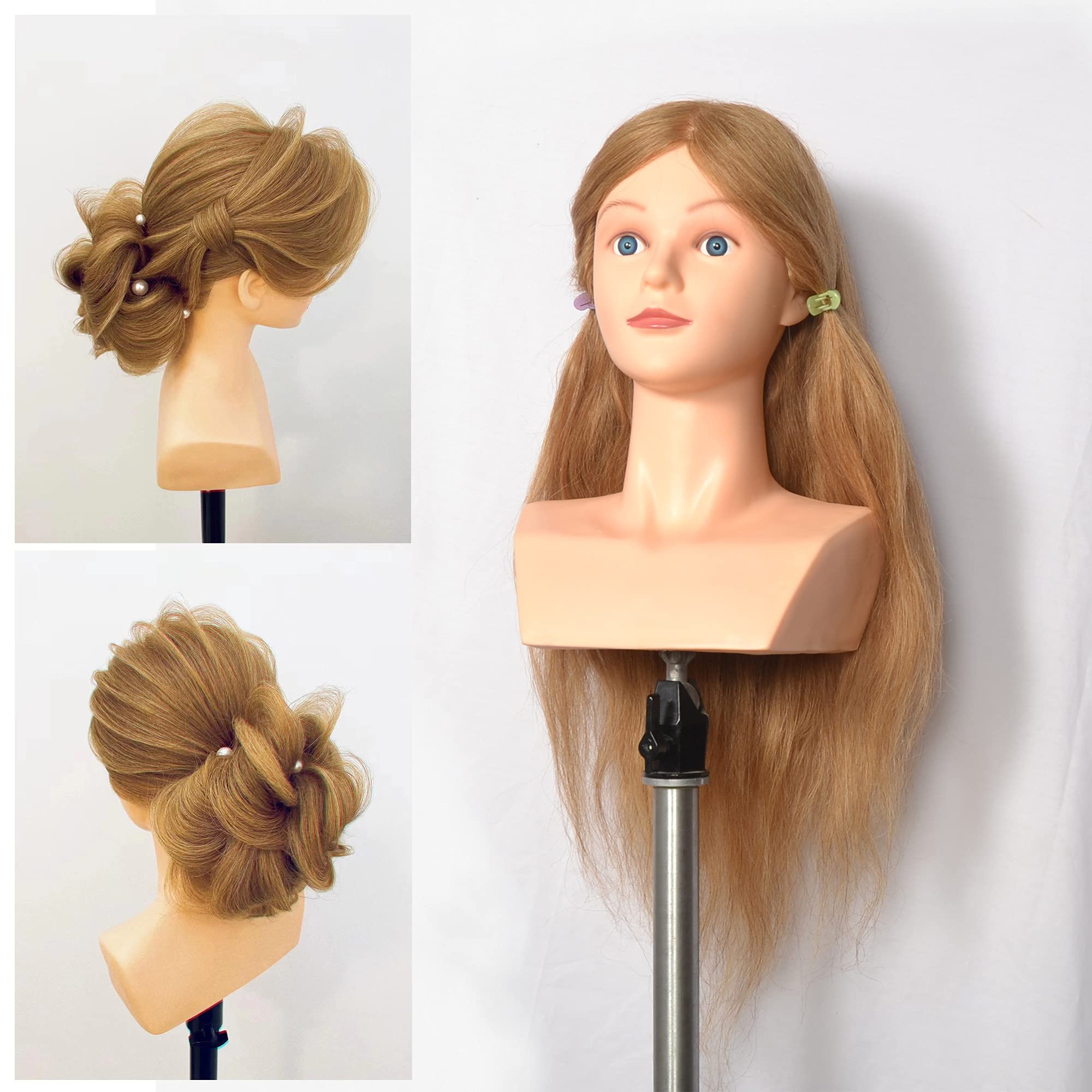 yiliusu Tête à coiffer 100 % cheveux naturels 56 cm